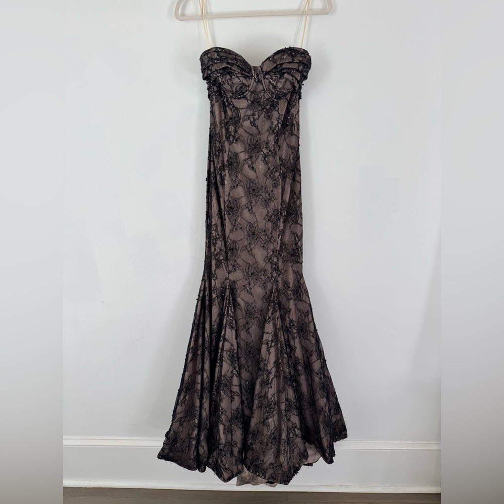 Mandalay Black Lace Strapless Mermaid Evening Gown 4